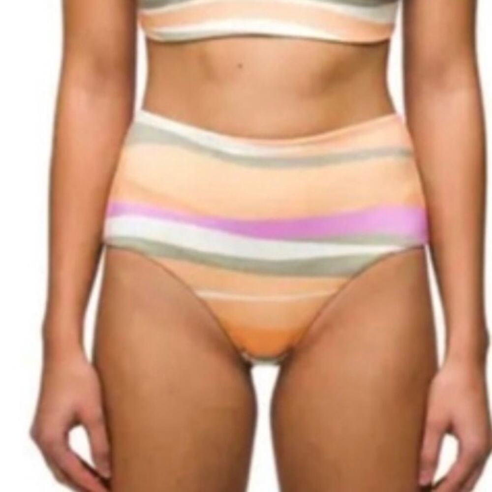 NWT prAna Sun Shade High Waist Swim Bottoms Striped Pastel Pink Orange XS